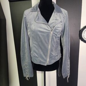 Ice Blue Velvet Moto Jacket